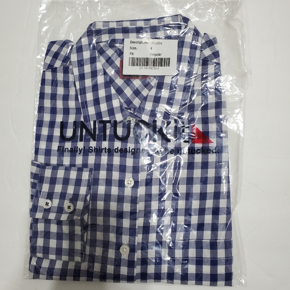 2/$30 UNTUCKit Women's Belleza Classic Blue/White Gigham Print Button Up Shirt - Picture 5 of 9